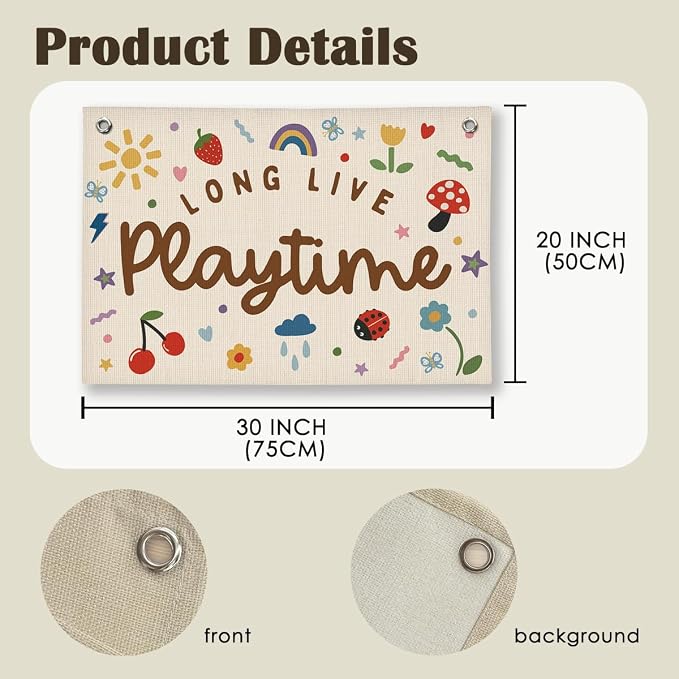 Playroom Wall Decor, Kids Toddler Boy Girls Playroom Decor Hanging Linen Banner,Play Room Wall Decor for Kids Boys Girls Nursery, 20x30 Inch