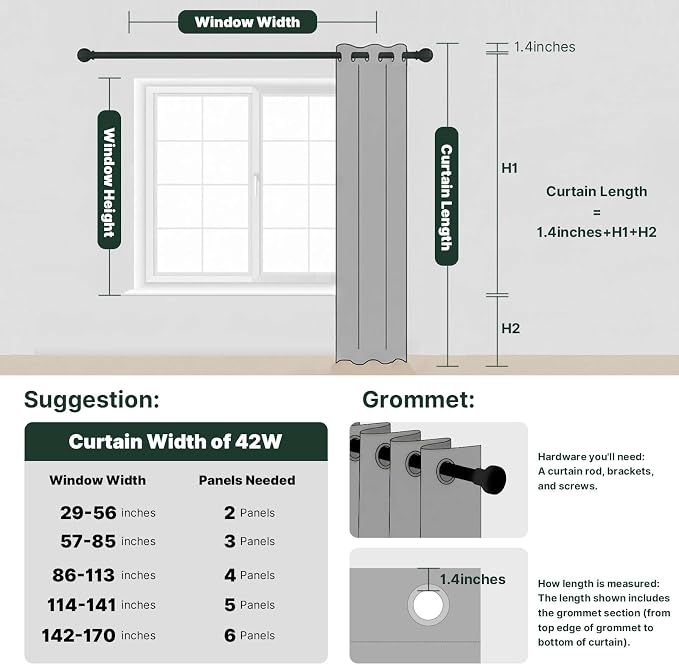 Primitive Linen Curtains 100% Blackout Curtain 63 Inches Long Burlap Fabric Curtains with White Thermal Insulated Liner, Grommet Top Drapes Living Room/Bedroom (2 Panels, 42 x 63 Inch, Stone)