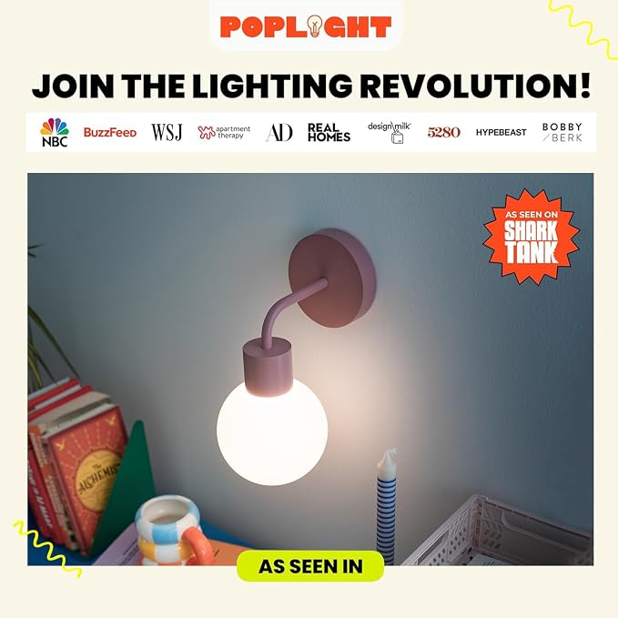 Poplight Wireless Wall Sconce (Shark Tank) Rechargeable & Dimmable LED Light w/App Control & Damage-Free Install, Moveable Modern Ambient Lighting for Elegant Home & Bedroom Decor | Dusty Rose