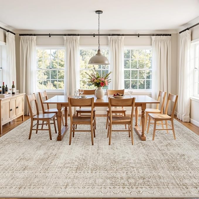 3x5 Area Rugs for Living Room: Vintage Boho Neutral Washable Rug Indoor Soft Large Area Rug Carpet for Bedroom Nursery Farmhouse Dining Room Office Floor Non-Slip Low Pile Under Table Rug Brown
