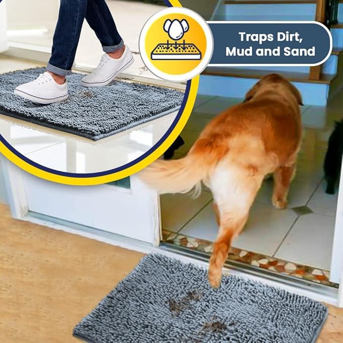 Muddy Mat® | Super Water Absorbent Door Mat Indoor, Microfiber Quick Dry Chenille Entryway Rug, Slip Resistant Front Door Mat, Indoor Mats for Entryway, Machine Washable Pet Rug, Baby Blue 24"X60"