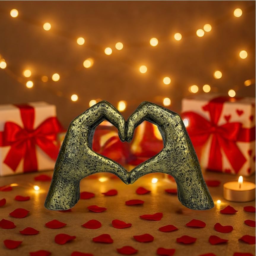 Top Brass Large Rustic Heart Hands Sculpture, 9 3/4” Resin Love Statue – Romantic Decor Accent for Shelf or Mantel – Perfect for Wedding, Valentine's Day or Anniversary (Weathered Bronze)