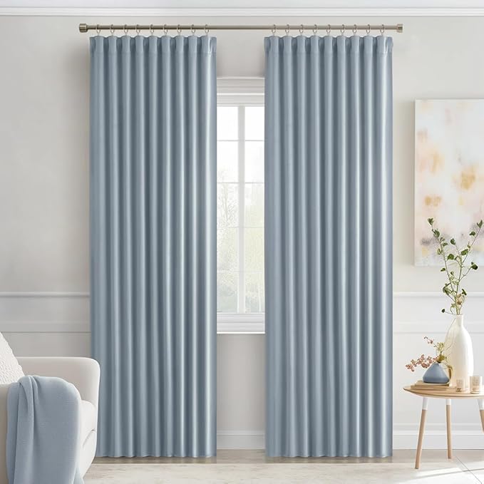 MIULEE Light Blue Back Tab Blackout Curtains 72 Inches Long 2 Panels Set for Living Room Bedroom Privacy, Rod Pocket/Pinch Pleat Thermal Insulated Room Darkening Pleated Light Blocking Drapes