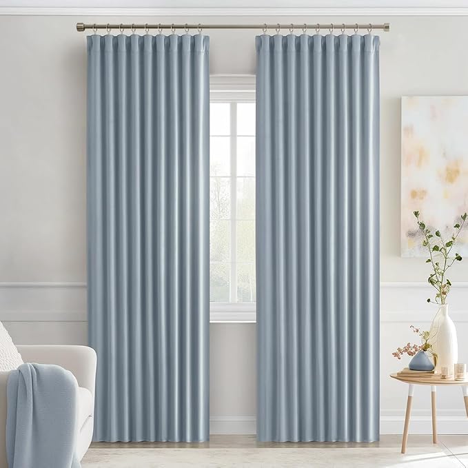 MIULEE Light Blue Back Tab Blackout Curtains 72 Inches Long 2 Panels Set for Living Room Bedroom Privacy, Rod Pocket/Pinch Pleat Thermal Insulated Room Darkening Pleated Light Blocking Drapes