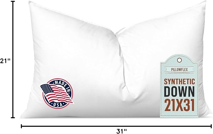 Pillowflex Synthetic Down Pillow Insert - 21x31 Down Alternative Pillow, Ultra Soft Oversized Queen Bed Sleeping Pillow, Large Rectangle Sham - 1 Decorative Pillow Form