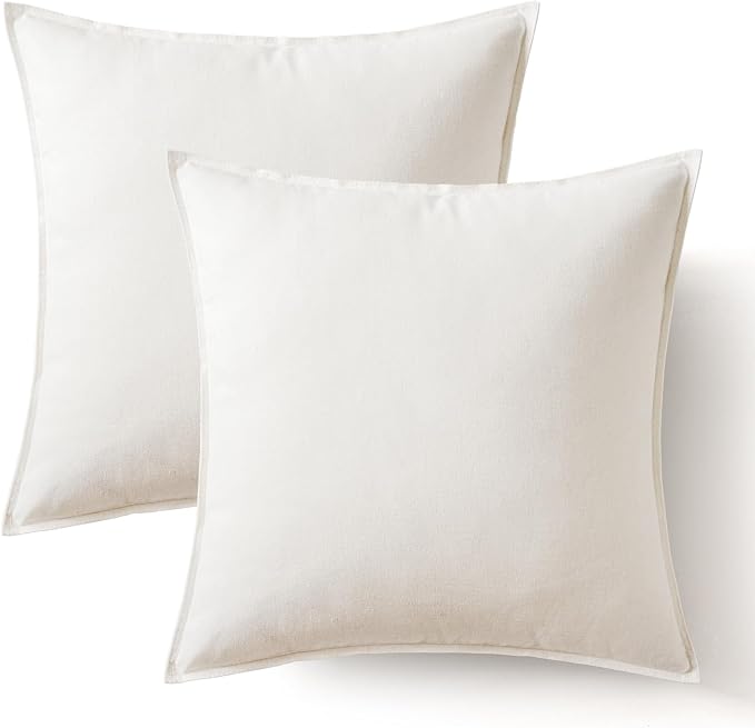MIULEE Pack of 2 Decorative Linen Pillow Covers 18x18 Inch Pure White | Boho Farmhouse Modern Soft Spring Accent Throw Pillows Neutral Cushion Covers for Sofa Couch Bed Living Room Home Decor