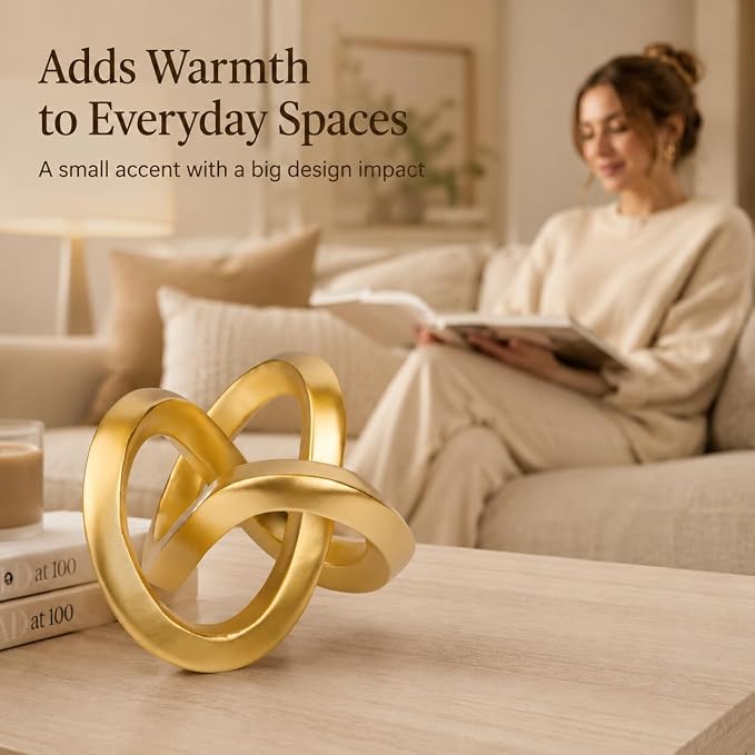 Gold Knot Decor for Coffee Table Book,Chain Link Decor for Bookshelf Entry Table TV Stand,Knot Sculpture for Home Living Room,Accent Decoracions para sala,adornos para sala Modernos