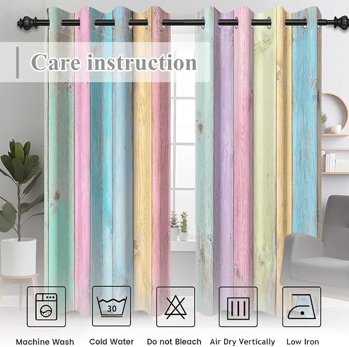 Colorful Wooden Planks Kitchen Curtains Vintage Farm Style Rustic Wood Barn Door Window Curtains Wood Boards Room Darkening Window Drapes for Living Room Bedroom Decor,42x63 inch,2 Panels