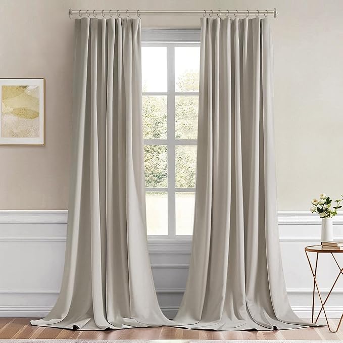MIULEE Natural Back Tab Blackout Curtain 96 Inch Long 2 Panels Set for Bedroom, Rod Pocket/Pinch Pleat Thermal Insulated Living Room Darkening Pleated Light Blocking Floor to Ceiling Drape