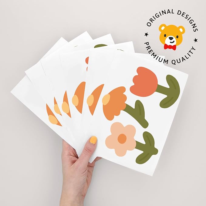 Teddylabels - Retro Flowers - Easy-to-Apply & Removable Wall Stickers: Transform Your Toddlers Bedroom with Durable, Vibrant Peel-and-Stick Wall Decor – Stickers for Kids