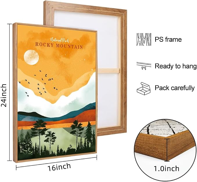CHDITB National Park Framed Canvas Wall Art Set, Grand Canyon Yosemite Rocky Mountain Wall Decor, Forest Lake Wall Painting, Nature Landscape Art Prints for Living Room, Bedroom, Office - 16"x24"x3