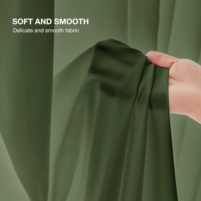 Anmao Non-See-Through Olive Green Privacy Semi Sheer Curtains for Living Room 72 Inch Length 2 Panels Set, Light Filtering That Let Light in Rod Pocket Window Drapes for Bedroom, 52W x 72L, Dark Green