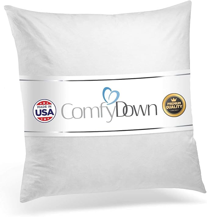 ComfyDown 30x30 Throw Pillow Insert, Down & Feather Fill, 100% Cotton Cover, Made in USA – Premium Soft Decorative Pillow Form Sham Stuffer for Bed, Sofa & Couch