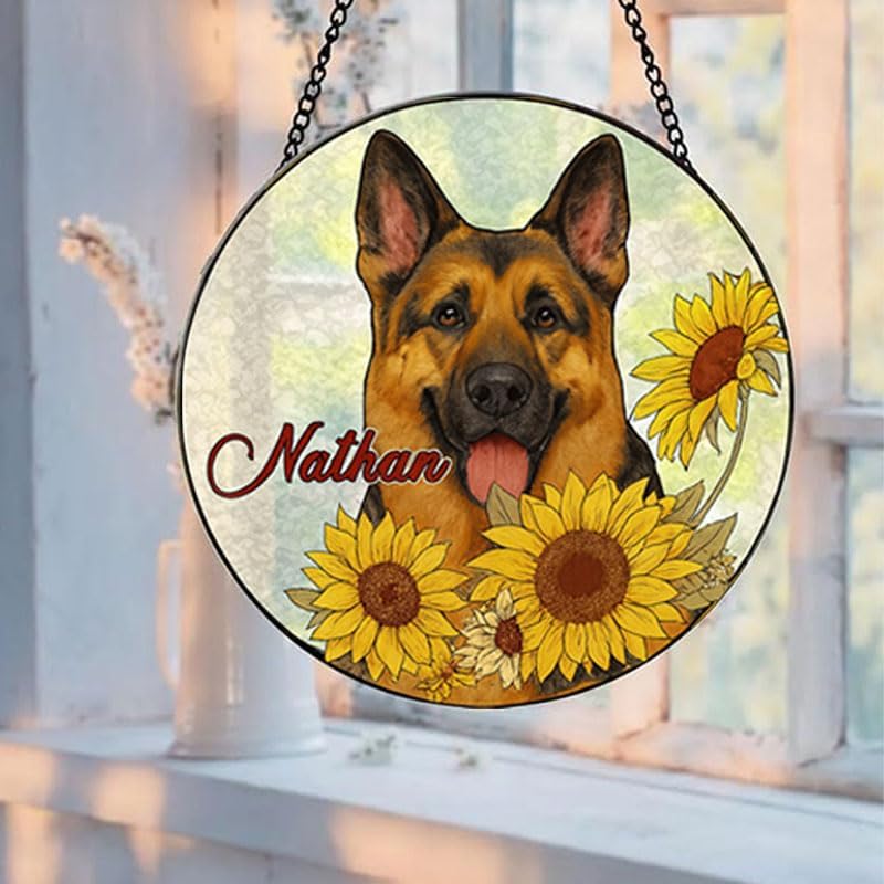 Personalized Glass Window Hanging with Pet Portrait, Custom Dog Glass Decoration for Home, Unique Memorial Gift Keepsake for Pet Owners