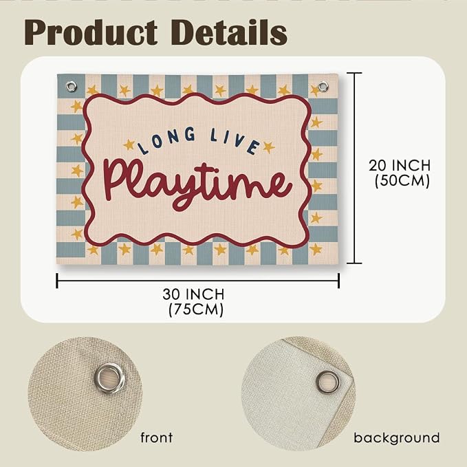 Playroom Wall Decor, Play Room Wall Decor for Nursery, Toddler Playroom Decor Hanging Linen Banner 20x30 Inch