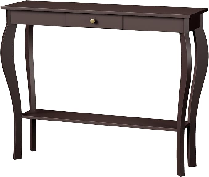 ChooChoo 47 Inch Narrow Console Table with Drawer, Chic Accent Sofa Entryway Table with Shelves for Entryway, Living Room, Hallway, Espresso