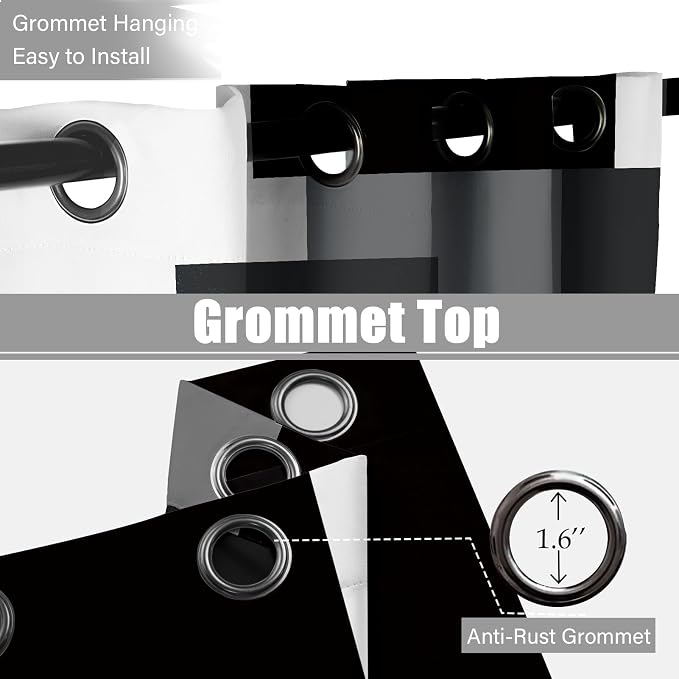 Tyrot Black Grey 100% Blackout Curtains for Bedroom 72 inch Length 2 Panels Set White Grey Modern Abstract Geometric Black Out Curtains Insulated Room Darkening Window Drapes for Living Room, 42Wx72L