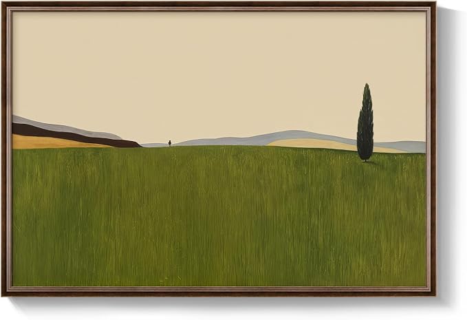 Vintage Framed Green Abstract Landscape Wall Art, Modern Sage Green Canvas Paintings Artwork for Walls, Rustic Tree Nature Pictures for Living Room Bedroom Dining Room Office Wall Decor, 24x36 In