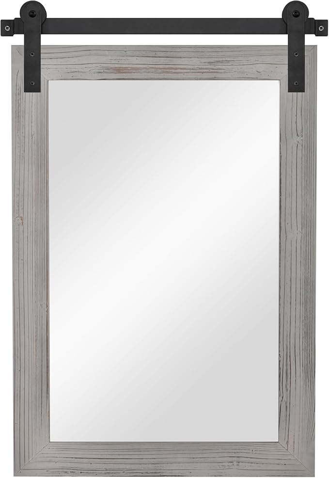 COGOOD Bathroom Mirrors for Over Sink - 26" X 17" Farmhouse Barn Door Wall Mirror for Bathroom, Living Room, Entryway Wall Decorative Grey