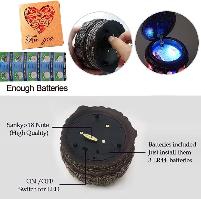 Briskfeel Vintage Music Box with Constellations Rotating Goddess LED Lights Twinkling Resin Carved Mechanism Musical Box with Sankyo 18-Note Wind Up Signs of The Zodiac Gift for Birthday (Upgraded)