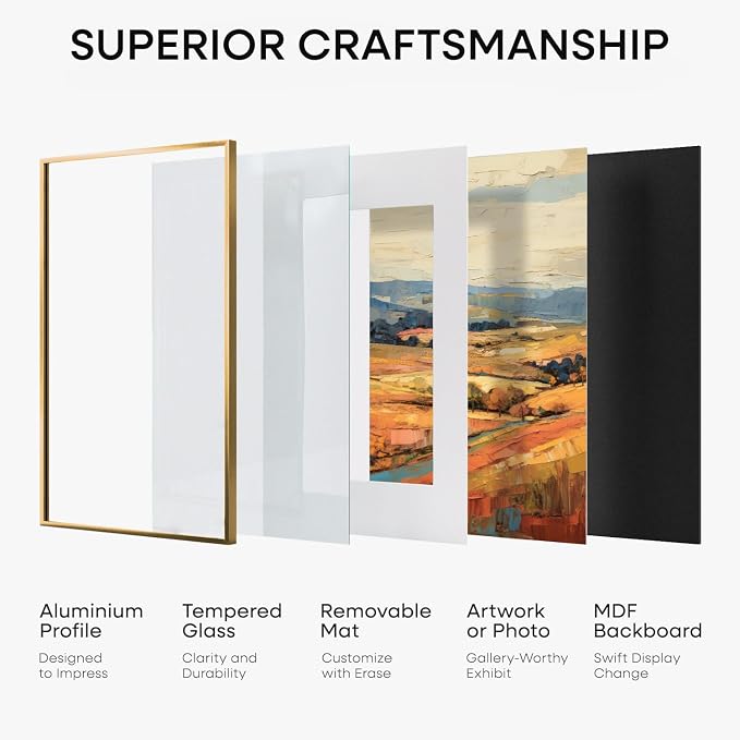 Homeforia 14x24 Picture Frame Bronze, High End Metal 14x24 Brass Poster Frames with Mat 11x22 Photo, 14 x 24 Frame Matted to 11 by 22 inch Print, 24by14 Thin Frames, Tempered Glass, Wall Kit, Set of 1