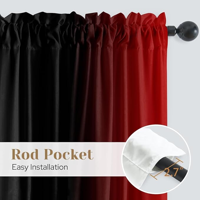Red and Black Kitchen Curtains 2 Panels for Dining Room Abstract Ombre Curtain 39 inch Length Semi Sheer Rod Pocket Window Treatment Panel for Living Room,27.5"x39"