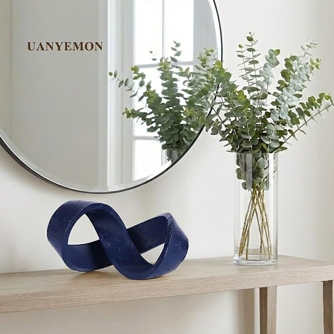 Modern Infinity Knot Sculpture - Blue Knot Home Decor, Multi-Angle Statue for Shelves, Coffee Table, Bookshelf, Living Room, Office, Resin Geometric Decorative Accent, Abstract Art Knick Knacks Gifts