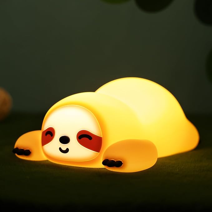 OkiyiD Sloth Night Light, Cute Sloth Gifts, Dimmable Silicone Animal Nursery Lamp, Adorable Rechargeable Squishy Night Light Touch Lamp for Girls Boys Room Decor