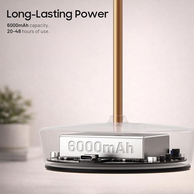 Cordless LED Table Lamp,Rechargeable Battery Desk Lamps, 3 Color Stepless Dimmable Metal Battery Table Lamps, Portable Table Light for Indoor/Outdoor/Restaurants/Bedroom/Bar