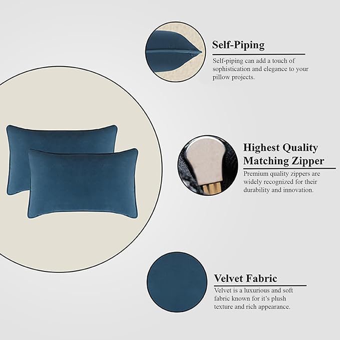 A1HC Set of 2 Luxurious Fine Soft Velvet Throw Pillow Covers Only, for Sofas, Beds, Vibrant Colors and Hidden Zipper. Enhance Your Living Space with Decorative Couch Pillow 12"x20", Teal