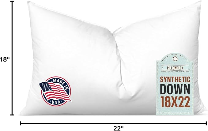 Pillowflex Synthetic Down Pillow Insert - 18x22 Down Alternative Pillow, Ultra Soft, Large Rectangle, Lumbar, Back, Neck, Sleeping Pillow - 1 Decorative Pillow Form