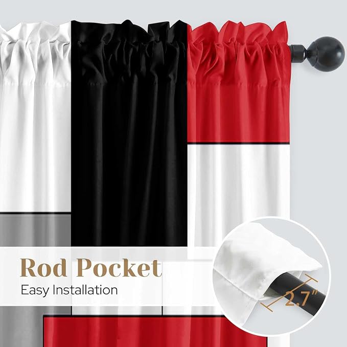 Black and Red Curtains for Living Room 52W x 84L Inch Length Geometry Curtains Modern White Grey Abstract Rod Pocket Curtain for Bedroom Kitchen Room Window Drapes 2 Panels