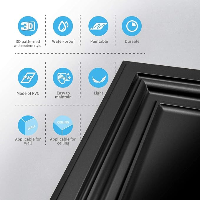 Art3d PVC Ceiling Tiles, 2'x2' Plastic Sheet in Black (12-Pack)
