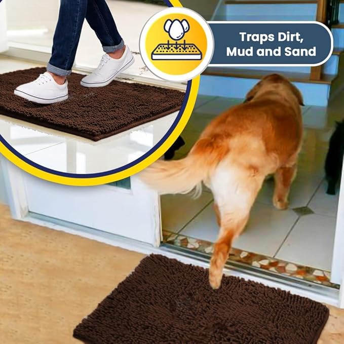 Muddy Mat® | Super Water Absorbent Door Mat Indoor, Microfiber Quick Dry Chenille Entryway Rug, Slip Resistant Front Door Mat, Indoor Mats for Entryway, Machine Washable Pet Rug, Chocolate 20" x 30"