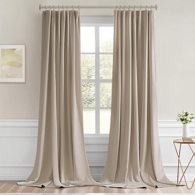 MIULEE Taupe Back Tab Blackout Curtains 108 Inch Long 2 Panels Set for Bedroom, Rod Pocket/Pinch Pleat Extra Long Thermal Insulated Living Room Darkening Pleated Light Blocking Drapes