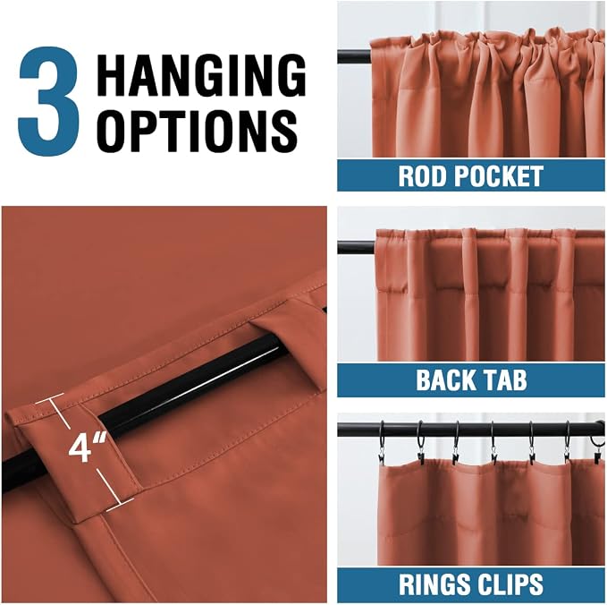 H.VERSAILTEX Blackout Curtains Thermal Insulated Window Treatment Panels Room Darkening Blackout Drapes for Living Room Back Tab/Rod Pocket Bedroom Draperies (2 Panels, Orange, 42 x 84 Inch)