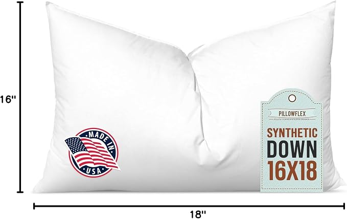 Pillowflex Synthetic Down Pillow Insert - 16x18 Down Alternative Pillow, Ultra Soft, Large Rectangle Body Sleeping Pillow, Lumbar, Long, Back - 1 Decorative Pillow Form