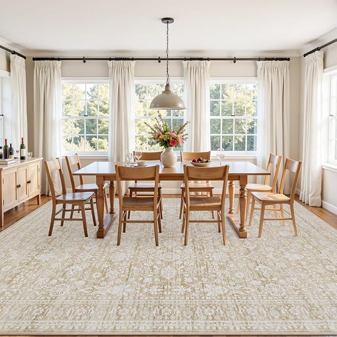 5x7 Area Rugs for Living Room: Vintage Boho Neutral Washable Rug Indoor Soft Large Area Rug Carpet for Bedroom Nursery Farmhouse Dining Room Office Floor Non-Slip Low Pile Under Table Natural Beige