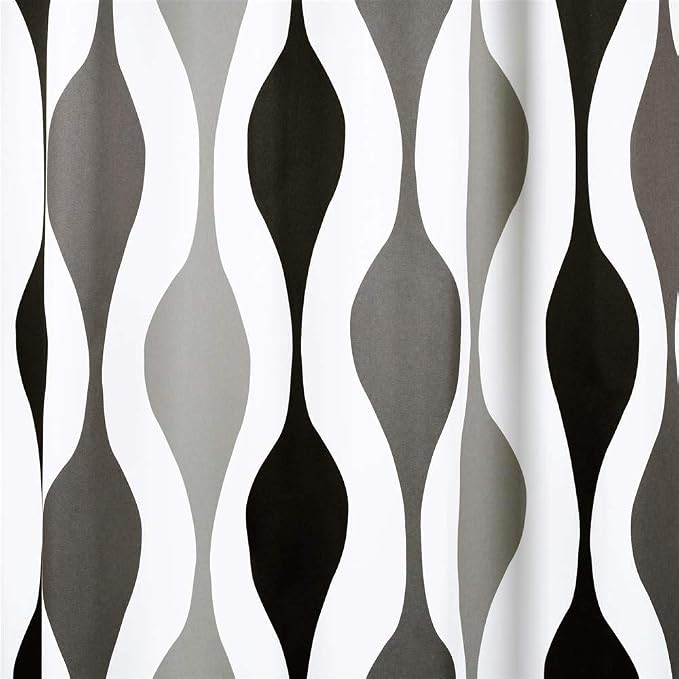 Lush Decor Mid Century Geo Light Filtering Window Curtain Panel Pair, 52" W x 84" L, Black & Gray