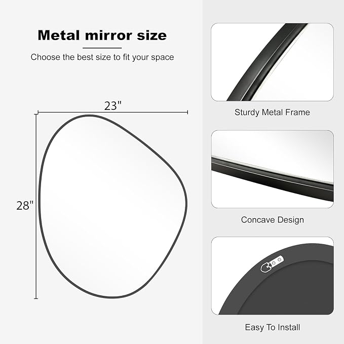 WallBeyond Asymmetrical Mirror, Irregular Wall Mirror for Bathroom, Abstract Wall Mirrors Decorative for Bedroom Living Room Entryway Hall, Mirrors for Wall Decor 28" H x 23" W, Black