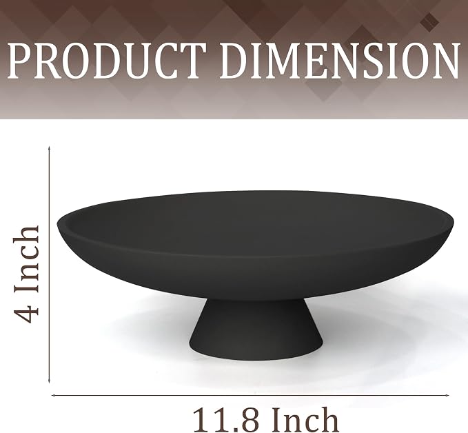 YMXYJM Modern Resin Pedestal Decorative Bowl, Large Fruit Bowl for Kitchen Counter, Stylish Key Bowl for Entryway Table, Matte Black