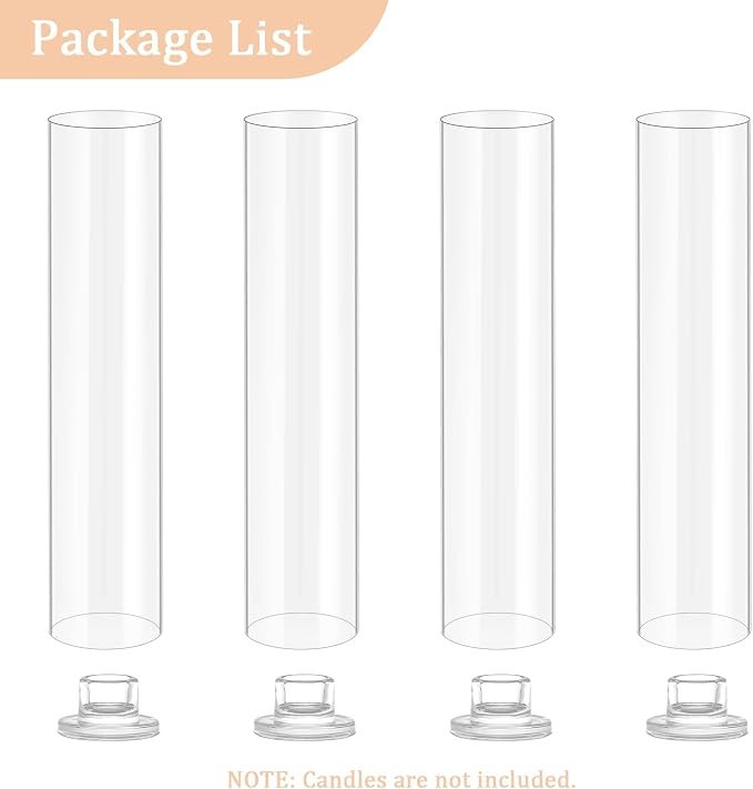 Hurricane Candle Holder Thickened Cylinder Covers Short Taper Candle Sticks Holder 2.5" D × 11" H Glass Tall Candlesticks Holders Centerpiece for Wedding Dining Table, 4 Pcs