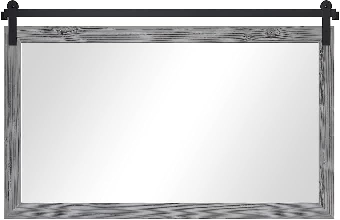 COGOOD Farmhouse Bathroom Mirror - 45 x 30 Rustic Wood Framed Wall Barn Door Mirror for Entryway, Living Room, Entryway Wall Decor (Grey)