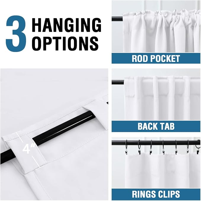 H.VERSAILTEX White Curtains Thermal Insulated Window Treatment Panels Room Darkening Privacy Assured Drapes for Living Room Back Tab/Rod Pocket Bedroom Draperies, 42 x 84 Inch, 2 Panels