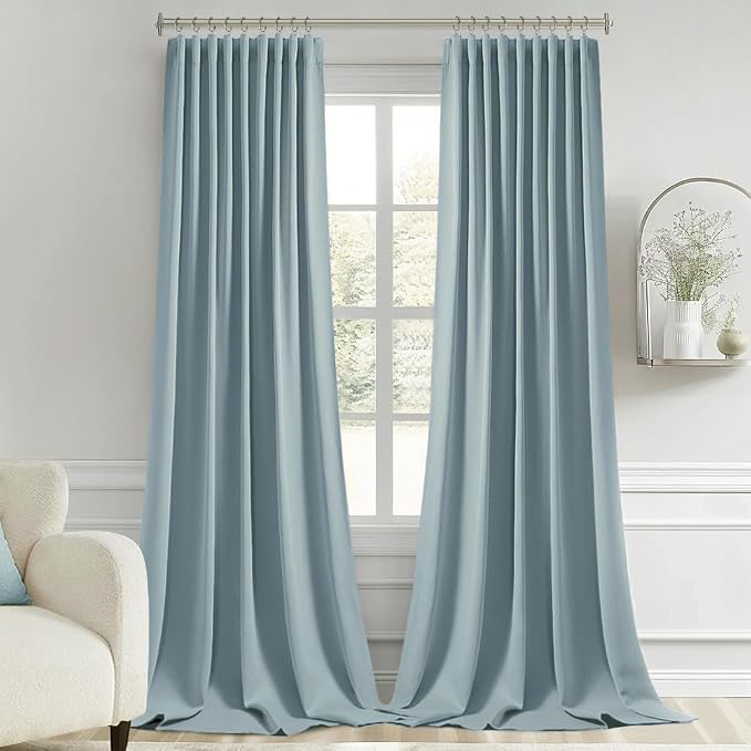 MIULEE Slate Blue Back Tab Blackout Curtains 102 Inch Long 2 Panels Set for Bedroom, Rod Pocket/Pinch Pleated Thermal Insulated Living Room Darkening Light Blocking Floor to Ceiling Drapes