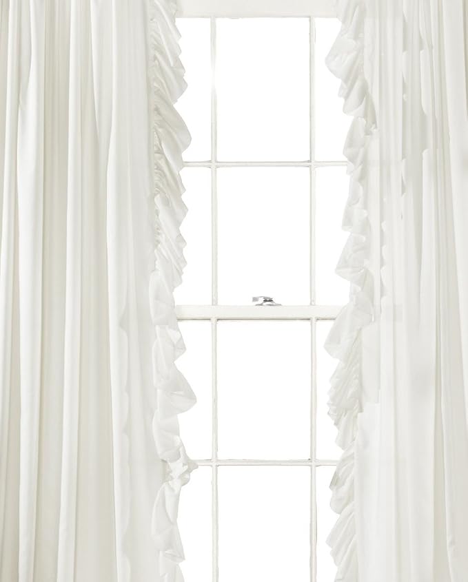 Lush Decor Reyna Ruffle Curtain Panel, White | 54"W x 84"L | Panel Pair | Pack of 4