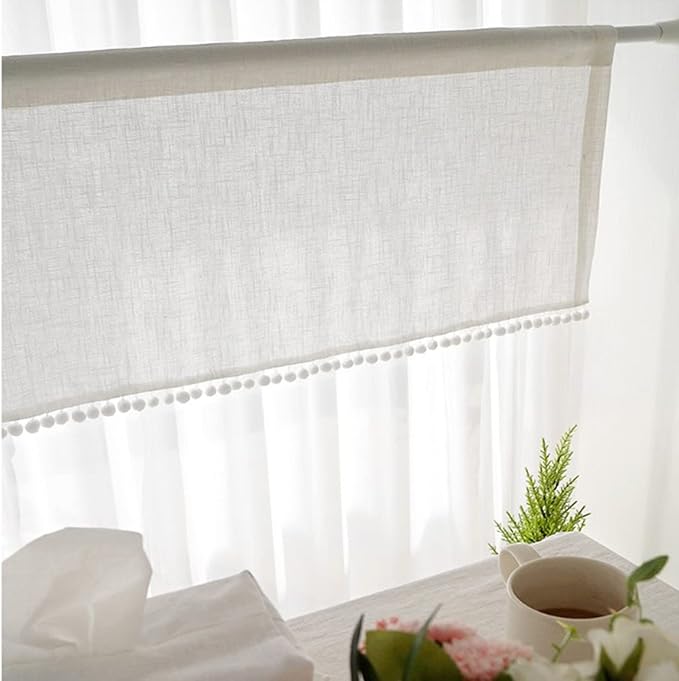 White Linen Tier Curtains, Kitchen Cafe Tier Curtain,Short Window Curtains Rod Pocket Small Curtains, Voile Panels Sheer Valance Divider Curtains,1pc (Size : W 150cm*H 50cm)