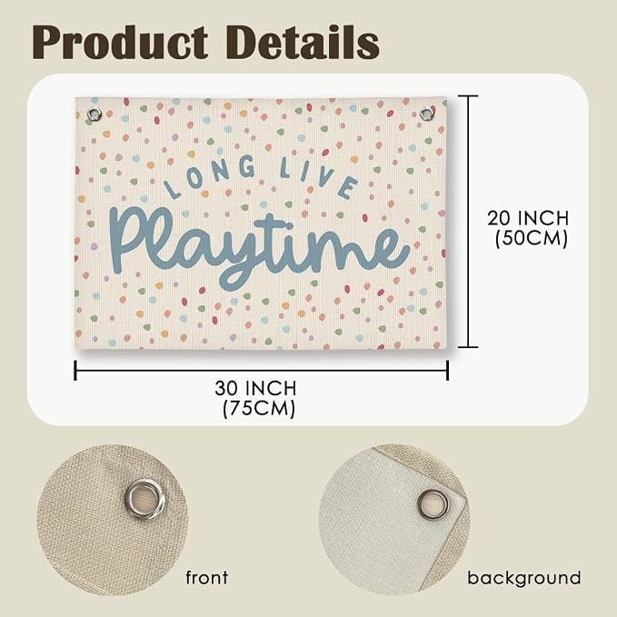 Playroom Decor, Kids Wall Art Hanging Linen Banner, Blue Striped Wall Flag for Playing Room Nursery Playroom Decor, 20x30 Inch