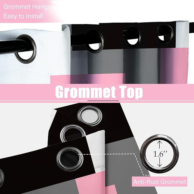 Tyrot Pink 100% Blackout Curtains for Bedroom 84 inch Length 2 Panels Set Black Grey Modern Abstract Geometric Black Out Curtains Insulated Room Darkening Window Drapes for Living Room, 42Wx84L