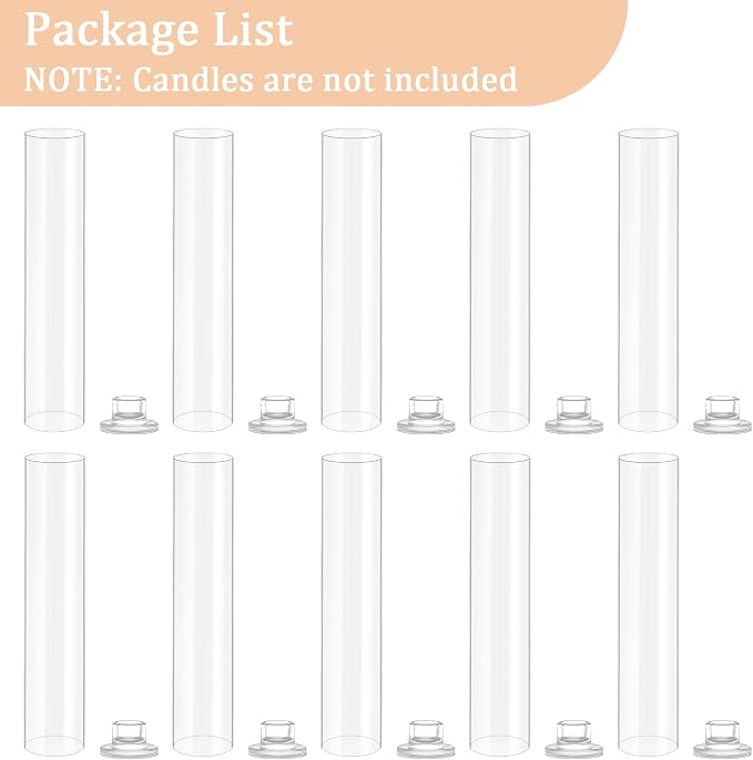 Hurricane Candle Holder Thickened Cylinder Covers Short Taper Candle Sticks Holder 2.5" D × 11" H Glass Tall Candlesticks Holders Centerpiece for Wedding Dining Table, 10 Pcs